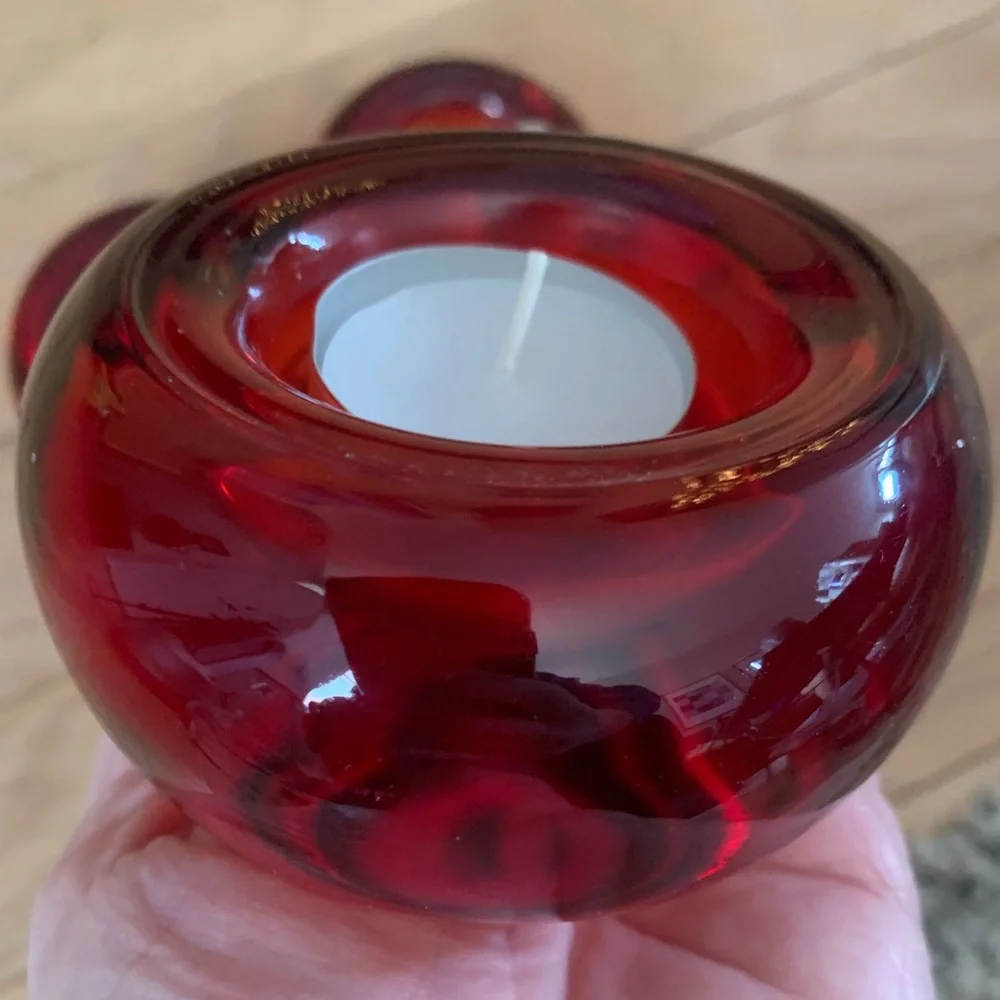 (4) CRATE & BARREL Red Tea Light Candle Heavy Weight Votives